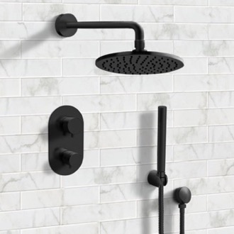 Matte Black Thermostatic Shower System with 8 Inch Rain Shower Head and Hand Shower Remer SFH31